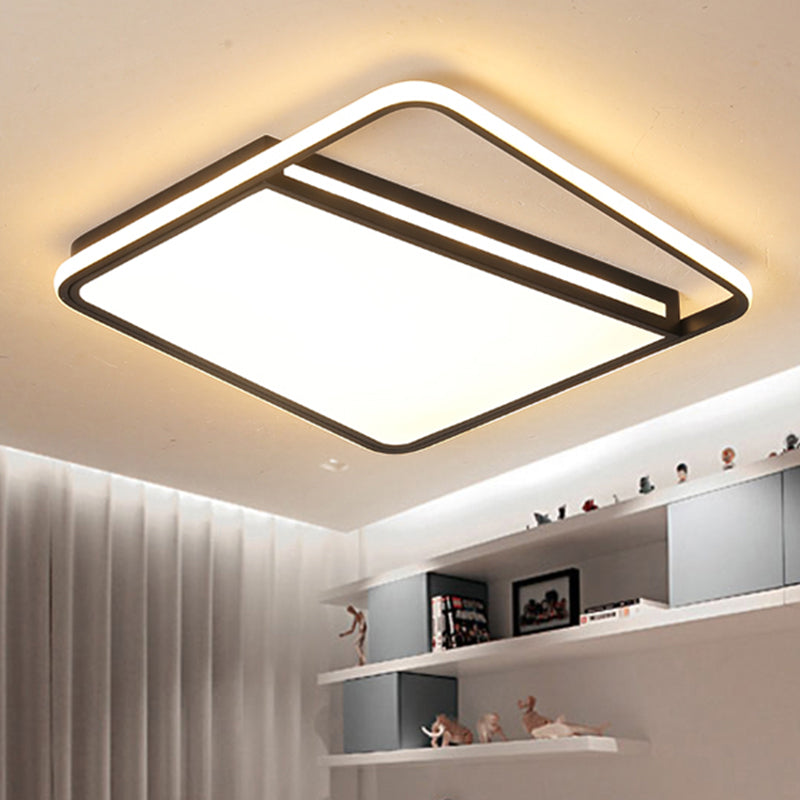 Acrylic Square Shade Flush Mount Light Modern Stylish Warm/White Lighting LED Bedroom Ceiling Light Fixture in Black Black Clearhalo 'Ceiling Lights' 'Close To Ceiling Lights' 'Close to ceiling' 'Flush mount' Lighting' 600603