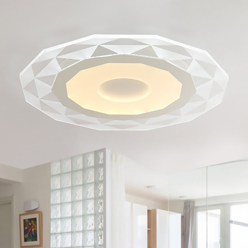 16.5"/20.5"/24.5" Wide LED Living Room Flush Mount Light with Diamond-Shaped Acrylic Shade White Ceiling Lamp in Warm/White Light White Clearhalo 'Ceiling Lights' 'Close To Ceiling Lights' 'Close to ceiling' 'Flush mount' Lighting' 600634