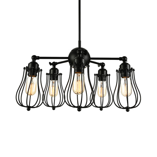 18"/25.5" W 5 Lights Chandelier Lighting Farmhouse Wire Cage Iron Ceiling Light Fixture with Bulb Shade in Black Clearhalo 'Cast Iron' 'Ceiling Lights' 'Chandeliers' 'Industrial Chandeliers' 'Industrial' 'Metal' 'Middle Century Chandeliers' 'Rustic Chandeliers' 'Tiffany' Lighting' 600719