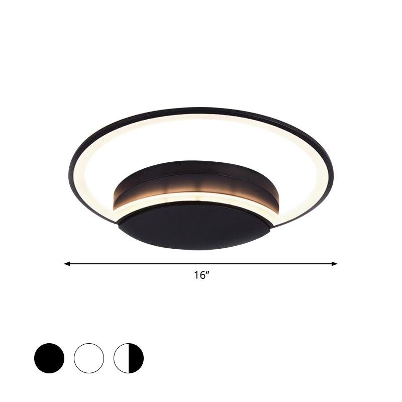 16"/19.5"/23.5" Wide LED Bedroom Ceiling Light with Circle Acrylic Shade White/Black/White and Black Flush Lamp in Warm/White Light Clearhalo 'Ceiling Lights' 'Close To Ceiling Lights' 'Close to ceiling' 'Flush mount' Lighting' 600789