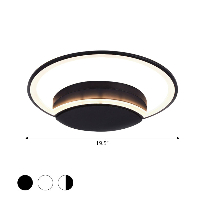 16"/19.5"/23.5" Wide LED Bedroom Ceiling Light with Circle Acrylic Shade White/Black/White and Black Flush Lamp in Warm/White Light Clearhalo 'Ceiling Lights' 'Close To Ceiling Lights' 'Close to ceiling' 'Flush mount' Lighting' 600790