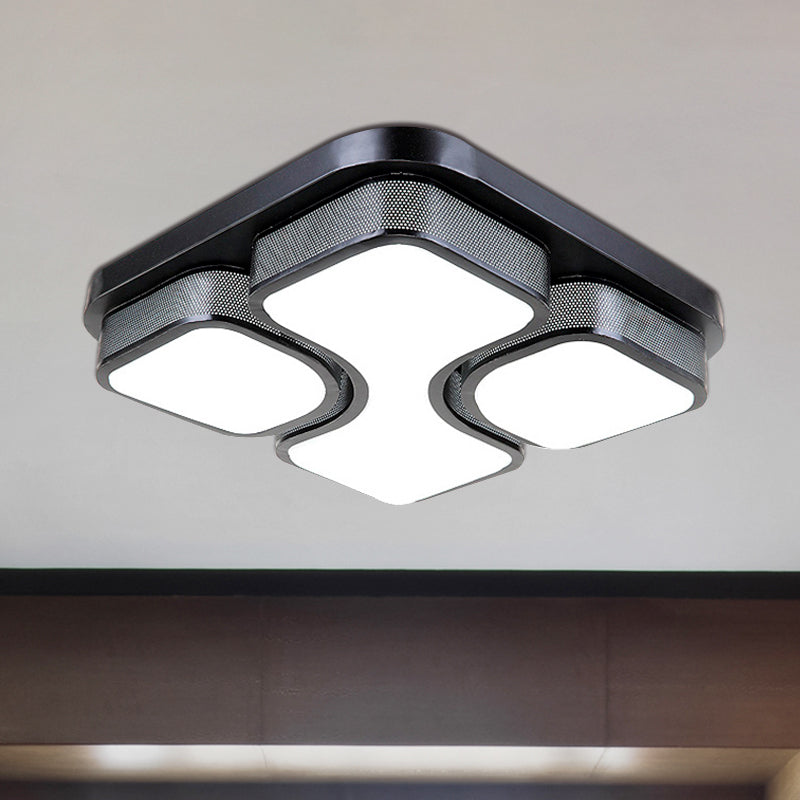 Squared Metallic Ceiling Mounted Light Contemporary 17"/21" Wide LED Black/White Flushmount Light in Warm/White Lighting Black Clearhalo 'Ceiling Lights' 'Close To Ceiling Lights' 'Close to ceiling' 'Flush mount' Lighting' 600840