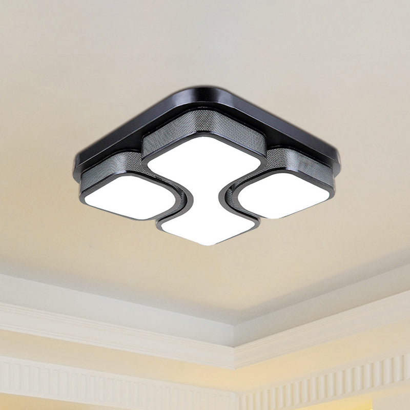 Squared Metallic Ceiling Mounted Light Contemporary 17"/21" Wide LED Black/White Flushmount Light in Warm/White Lighting Clearhalo 'Ceiling Lights' 'Close To Ceiling Lights' 'Close to ceiling' 'Flush mount' Lighting' 600841