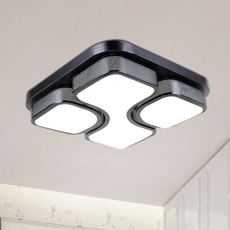 Squared Metallic Ceiling Mounted Light Contemporary 17"/21" Wide LED Black/White Flushmount Light in Warm/White Lighting Clearhalo 'Ceiling Lights' 'Close To Ceiling Lights' 'Close to ceiling' 'Flush mount' Lighting' 600842