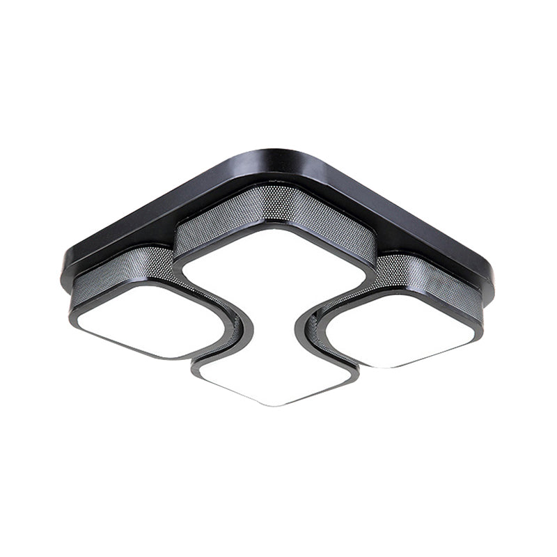 Squared Metallic Ceiling Mounted Light Contemporary 17"/21" Wide LED Black/White Flushmount Light in Warm/White Lighting Clearhalo 'Ceiling Lights' 'Close To Ceiling Lights' 'Close to ceiling' 'Flush mount' Lighting' 600843