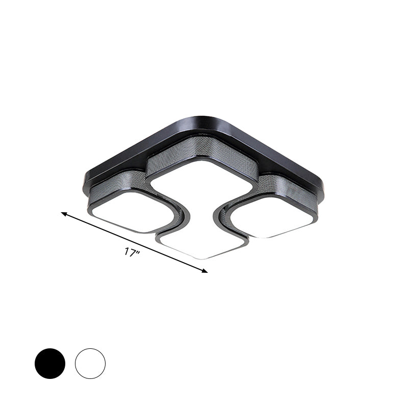 Squared Metallic Ceiling Mounted Light Contemporary 17"/21" Wide LED Black/White Flushmount Light in Warm/White Lighting Clearhalo 'Ceiling Lights' 'Close To Ceiling Lights' 'Close to ceiling' 'Flush mount' Lighting' 600844