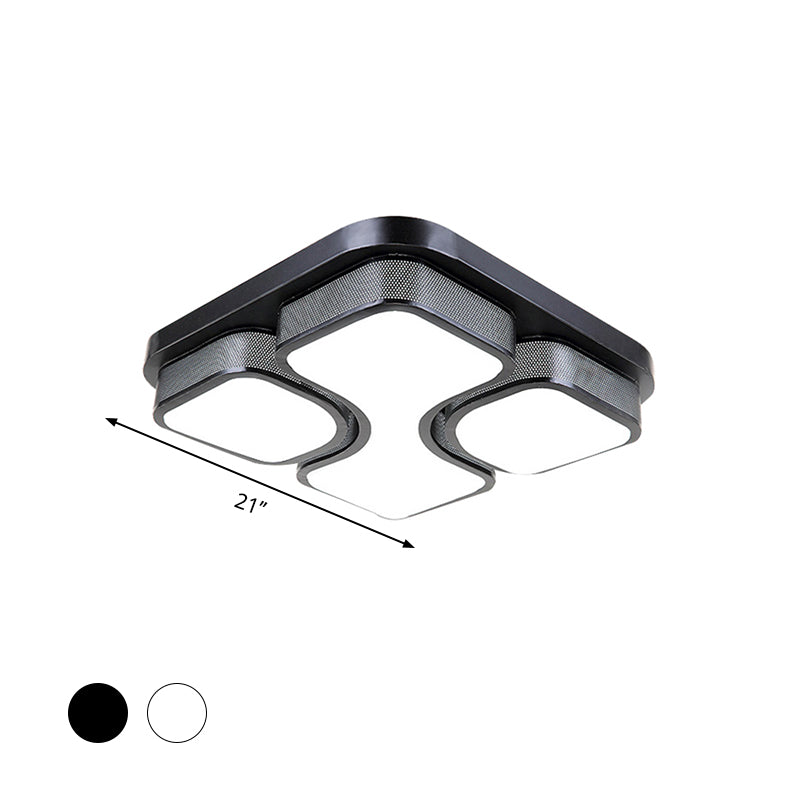 Squared Metallic Ceiling Mounted Light Contemporary 17"/21" Wide LED Black/White Flushmount Light in Warm/White Lighting Clearhalo 'Ceiling Lights' 'Close To Ceiling Lights' 'Close to ceiling' 'Flush mount' Lighting' 600845