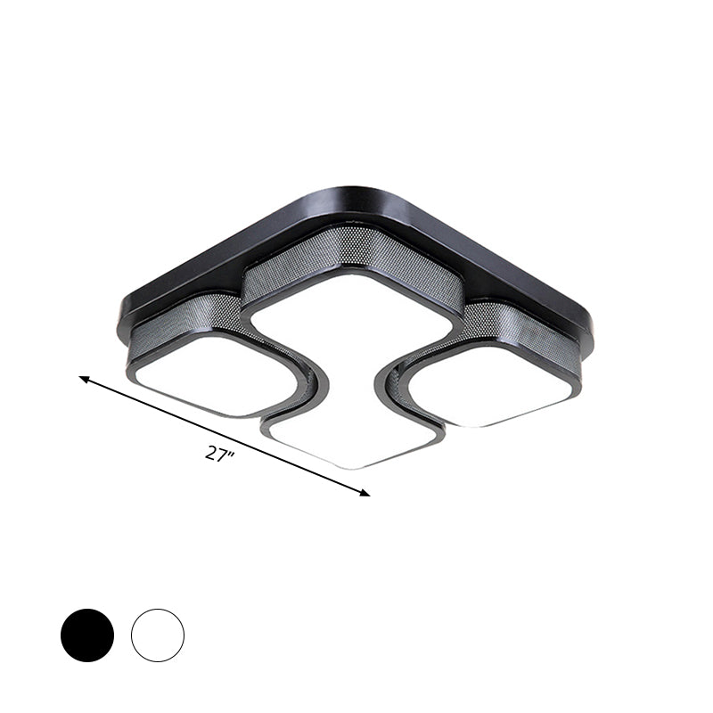 Squared Metallic Ceiling Mounted Light Contemporary 17"/21" Wide LED Black/White Flushmount Light in Warm/White Lighting Clearhalo 'Ceiling Lights' 'Close To Ceiling Lights' 'Close to ceiling' 'Flush mount' Lighting' 600846