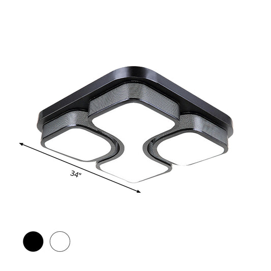 Squared Metallic Ceiling Mounted Light Contemporary 17"/21" Wide LED Black/White Flushmount Light in Warm/White Lighting Clearhalo 'Ceiling Lights' 'Close To Ceiling Lights' 'Close to ceiling' 'Flush mount' Lighting' 600847