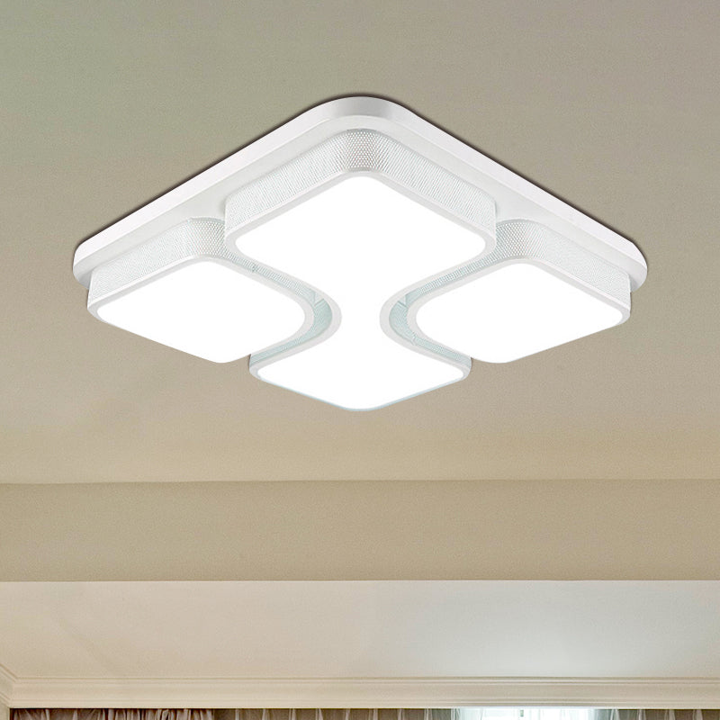 Squared Metallic Ceiling Mounted Light Contemporary 17"/21" Wide LED Black/White Flushmount Light in Warm/White Lighting White Clearhalo 'Ceiling Lights' 'Close To Ceiling Lights' 'Close to ceiling' 'Flush mount' Lighting' 600848