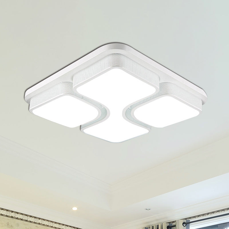 Squared Metallic Ceiling Mounted Light Contemporary 17"/21" Wide LED Black/White Flushmount Light in Warm/White Lighting Clearhalo 'Ceiling Lights' 'Close To Ceiling Lights' 'Close to ceiling' 'Flush mount' Lighting' 600850