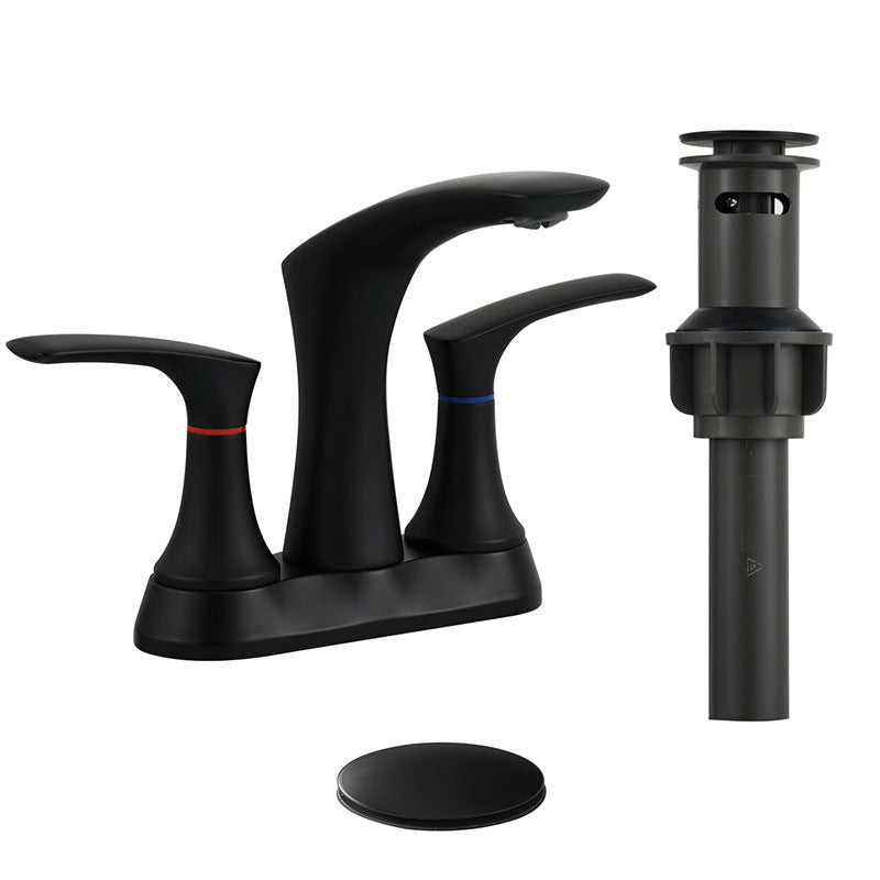 Square 2-Handle Bathroom Faucet 3 Hole Centerset Lavatory Faucet Black Clearhalo 'Bathroom Remodel & Bathroom Fixtures' 'Bathroom Sink Faucets' 'Bathroom Sinks & Faucet Components' 'bathroom_sink_faucets' 'Home Improvement' 'home_improvement' 'home_improvement_bathroom_sink_faucets' 6013282