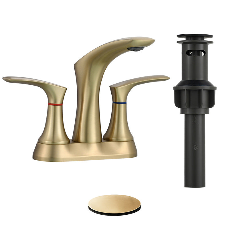 Square 2-Handle Bathroom Faucet 3 Hole Centerset Lavatory Faucet Gold Clearhalo 'Bathroom Remodel & Bathroom Fixtures' 'Bathroom Sink Faucets' 'Bathroom Sinks & Faucet Components' 'bathroom_sink_faucets' 'Home Improvement' 'home_improvement' 'home_improvement_bathroom_sink_faucets' 6013283