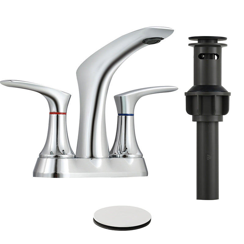 Square 2-Handle Bathroom Faucet 3 Hole Centerset Lavatory Faucet Chrome Clearhalo 'Bathroom Remodel & Bathroom Fixtures' 'Bathroom Sink Faucets' 'Bathroom Sinks & Faucet Components' 'bathroom_sink_faucets' 'Home Improvement' 'home_improvement' 'home_improvement_bathroom_sink_faucets' 6013285