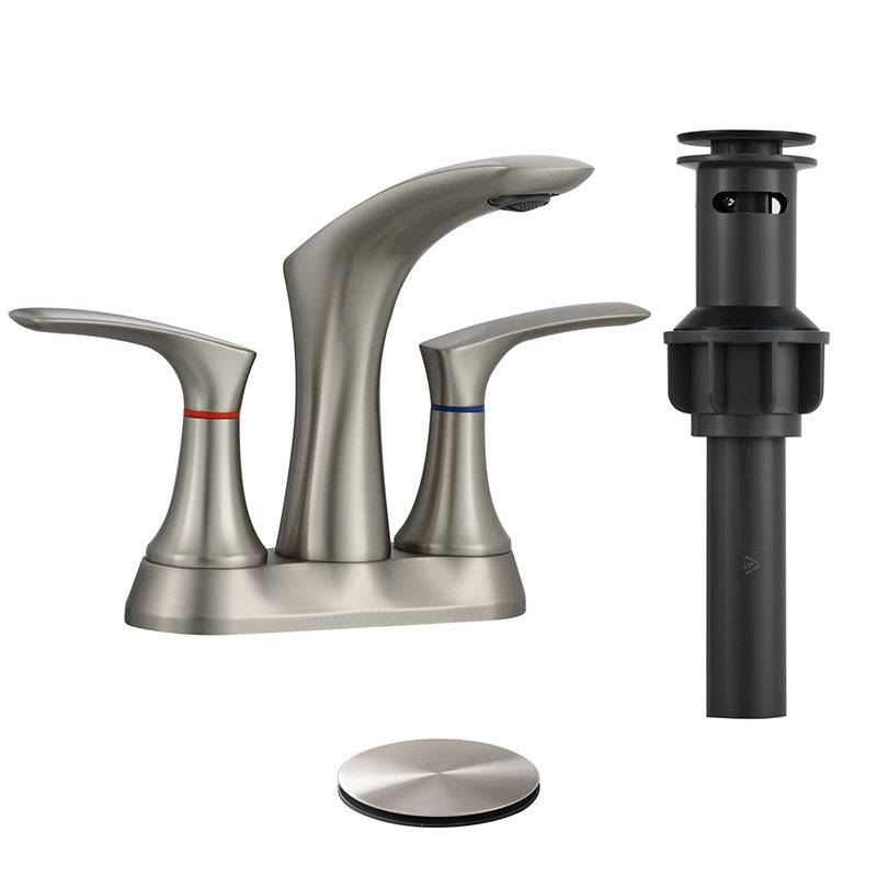 Square 2-Handle Bathroom Faucet 3 Hole Centerset Lavatory Faucet Clearhalo 'Bathroom Remodel & Bathroom Fixtures' 'Bathroom Sink Faucets' 'Bathroom Sinks & Faucet Components' 'bathroom_sink_faucets' 'Home Improvement' 'home_improvement' 'home_improvement_bathroom_sink_faucets' 6013288