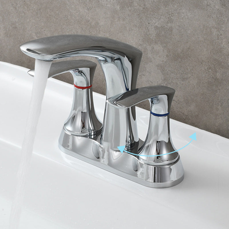 Square 2-Handle Bathroom Faucet 3 Hole Centerset Lavatory Faucet Clearhalo 'Bathroom Remodel & Bathroom Fixtures' 'Bathroom Sink Faucets' 'Bathroom Sinks & Faucet Components' 'bathroom_sink_faucets' 'Home Improvement' 'home_improvement' 'home_improvement_bathroom_sink_faucets' 6013296