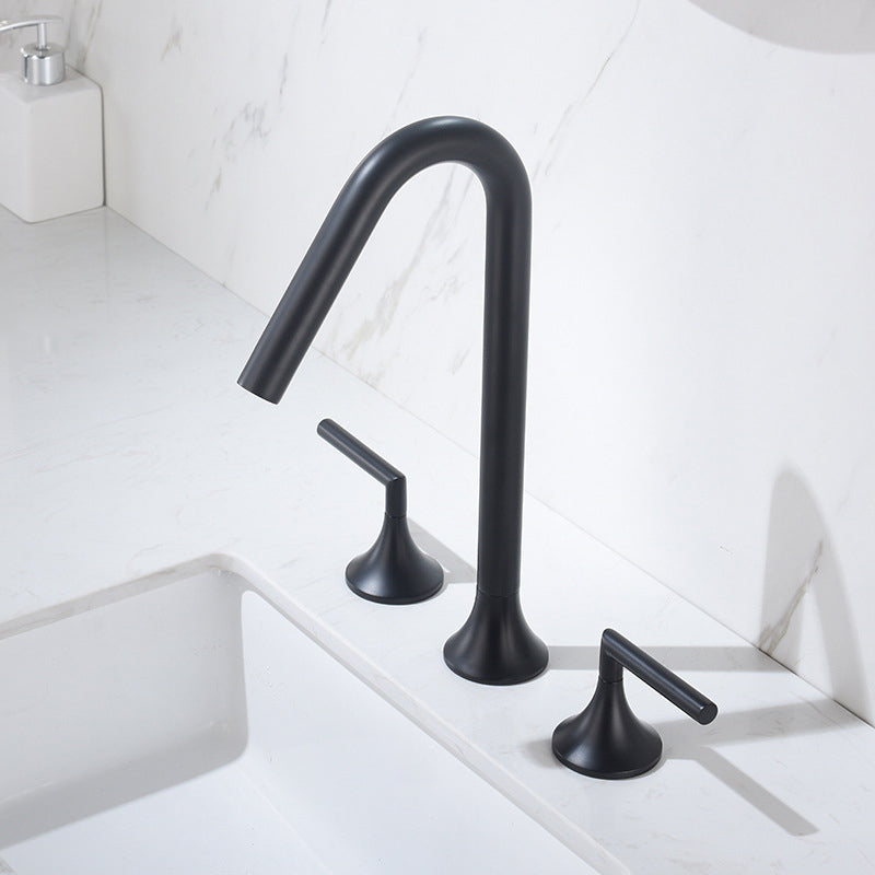 13 Inches Swivel Widespread Bathroom Faucet with Drain 2-Handle Bathroom Sink Faucet Black Clearhalo 'Bathroom Remodel & Bathroom Fixtures' 'Bathroom Sink Faucets' 'Bathroom Sinks & Faucet Components' 'bathroom_sink_faucets' 'Home Improvement' 'home_improvement' 'home_improvement_bathroom_sink_faucets' 6013304