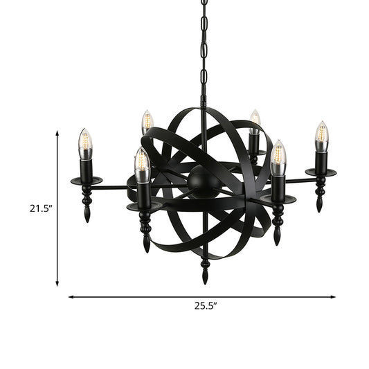 Orbit Cage Metal Pendant Lighting Fixture with Candle Design Vintage Style 6/8 Lights Indoor Chandelier in Black/Rust Clearhalo 'Cast Iron' 'Ceiling Lights' 'Chandeliers' 'Industrial Chandeliers' 'Industrial' 'Metal' 'Middle Century Chandeliers' 'Rustic Chandeliers' 'Tiffany' Lighting' 601370