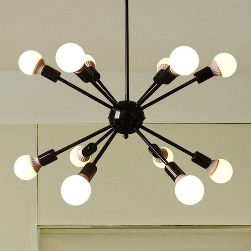 12 Bulbs Starburst Chandelier Lighting Industrial Black Ceiling Light with Adjustable Cord for Restaurant Black Clearhalo 'Cast Iron' 'Ceiling Lights' 'Chandeliers' 'Industrial Chandeliers' 'Industrial' 'Metal' 'Middle Century Chandeliers' 'Rustic Chandeliers' 'Tiffany' Lighting' 601375