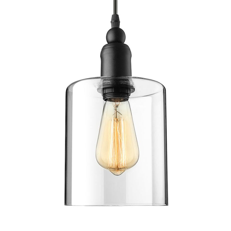 Black Cylinder Ceiling Light Industrial Clear Glass 1 Light Coffee Shop Pendant Lighting Fixture Clearhalo 'Ceiling Lights' 'Glass shade' 'Glass' 'Industrial Pendants' 'Industrial' 'Middle Century Pendants' 'Pendant Lights' 'Pendants' 'Tiffany' Lighting' 601481