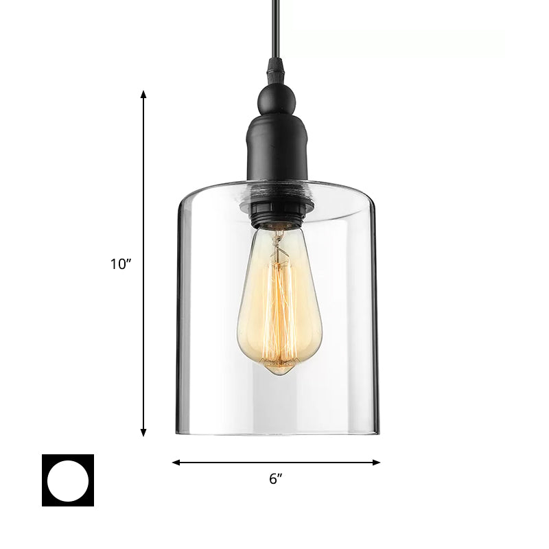 Black Cylinder Ceiling Light Industrial Clear Glass 1 Light Coffee Shop Pendant Lighting Fixture Clearhalo 'Ceiling Lights' 'Glass shade' 'Glass' 'Industrial Pendants' 'Industrial' 'Middle Century Pendants' 'Pendant Lights' 'Pendants' 'Tiffany' Lighting' 601482