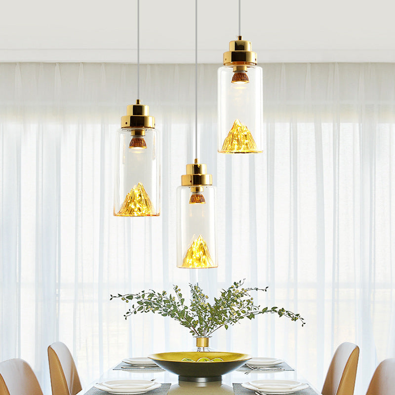 Cylinder/Semicircle Pendant Light Post Modernist Clear Glass Led Gold/Silver Hanging Lamp Fixture for Dining Room Clearhalo 'Ceiling Lights' 'Glass shade' 'Glass' 'Modern Pendants' 'Modern' 'Pendant Lights' 'Pendants' Lighting' 601561