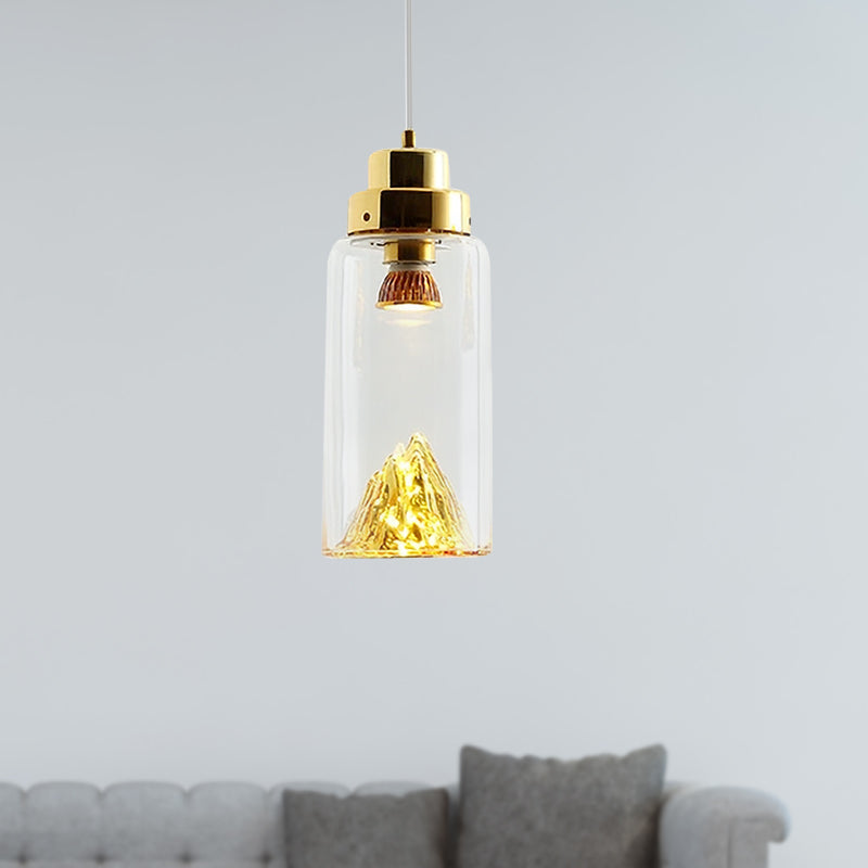 Cylinder/Semicircle Pendant Light Post Modernist Clear Glass Led Gold/Silver Hanging Lamp Fixture for Dining Room Clearhalo 'Ceiling Lights' 'Glass shade' 'Glass' 'Modern Pendants' 'Modern' 'Pendant Lights' 'Pendants' Lighting' 601562