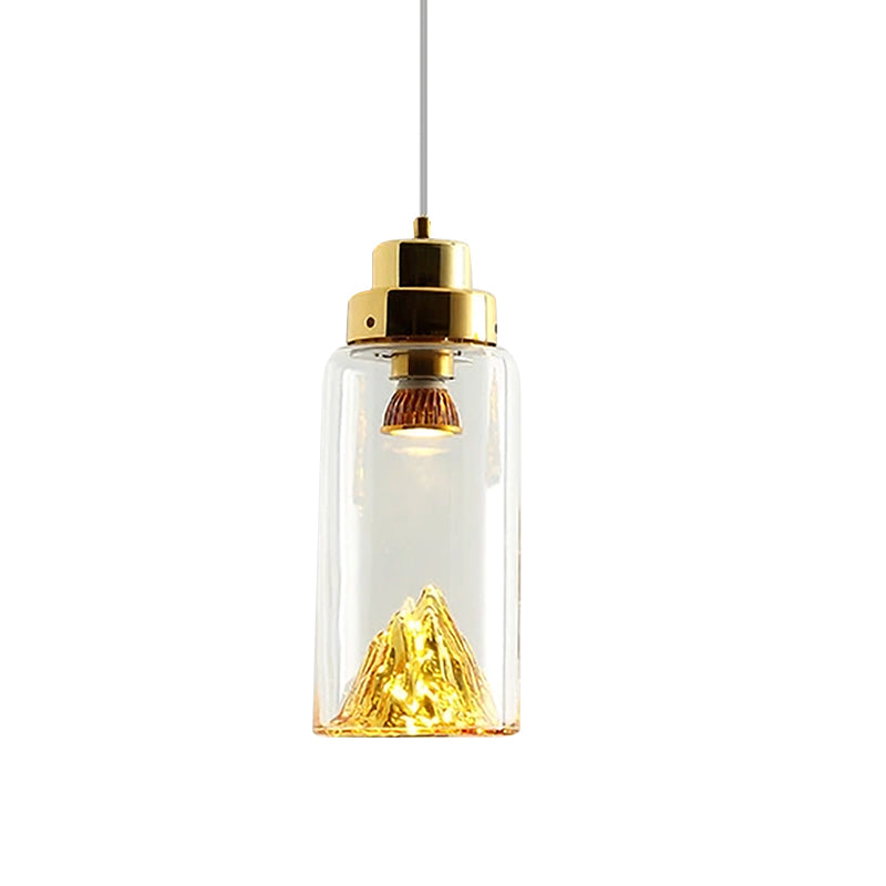 Cylinder/Semicircle Pendant Light Post Modernist Clear Glass Led Gold/Silver Hanging Lamp Fixture for Dining Room Clearhalo 'Ceiling Lights' 'Glass shade' 'Glass' 'Modern Pendants' 'Modern' 'Pendant Lights' 'Pendants' Lighting' 601563