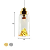 Cylinder/Semicircle Pendant Light Post Modernist Clear Glass Led Gold/Silver Hanging Lamp Fixture for Dining Room Clearhalo 'Ceiling Lights' 'Glass shade' 'Glass' 'Modern Pendants' 'Modern' 'Pendant Lights' 'Pendants' Lighting' 601564