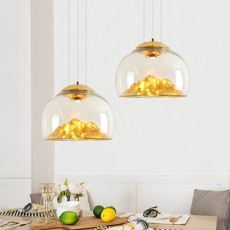 Cylinder/Semicircle Pendant Light Post Modernist Clear Glass Led Gold/Silver Hanging Lamp Fixture for Dining Room Clearhalo 'Ceiling Lights' 'Glass shade' 'Glass' 'Modern Pendants' 'Modern' 'Pendant Lights' 'Pendants' Lighting' 601565