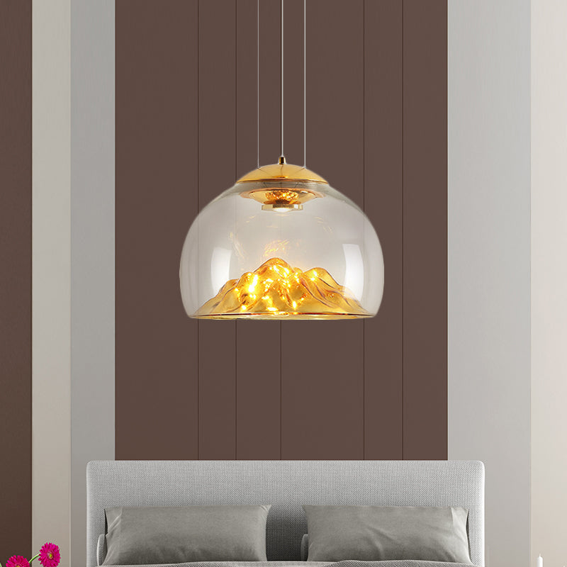 Cylinder/Semicircle Pendant Light Post Modernist Clear Glass Led Gold/Silver Hanging Lamp Fixture for Dining Room Gold Semicircle Clearhalo 'Ceiling Lights' 'Glass shade' 'Glass' 'Modern Pendants' 'Modern' 'Pendant Lights' 'Pendants' Lighting' 601566