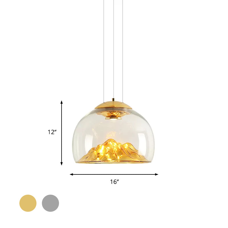 Cylinder/Semicircle Pendant Light Post Modernist Clear Glass Led Gold/Silver Hanging Lamp Fixture for Dining Room Clearhalo 'Ceiling Lights' 'Glass shade' 'Glass' 'Modern Pendants' 'Modern' 'Pendant Lights' 'Pendants' Lighting' 601569