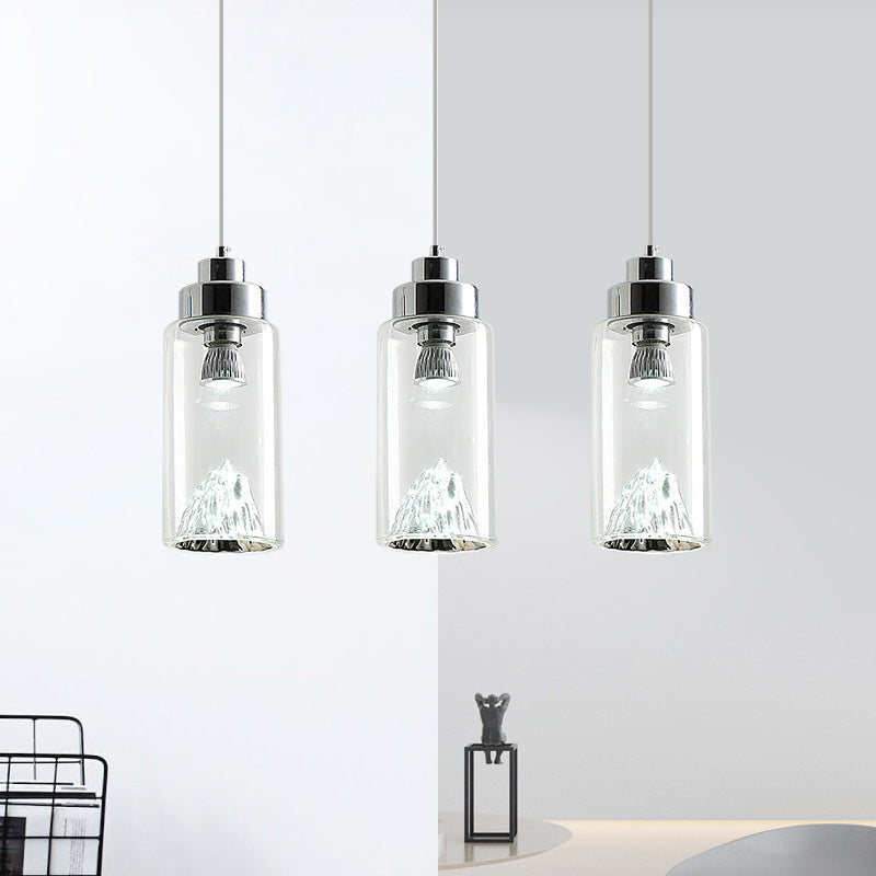 Cylinder/Semicircle Pendant Light Post Modernist Clear Glass Led Gold/Silver Hanging Lamp Fixture for Dining Room Clearhalo 'Ceiling Lights' 'Glass shade' 'Glass' 'Modern Pendants' 'Modern' 'Pendant Lights' 'Pendants' Lighting' 601570