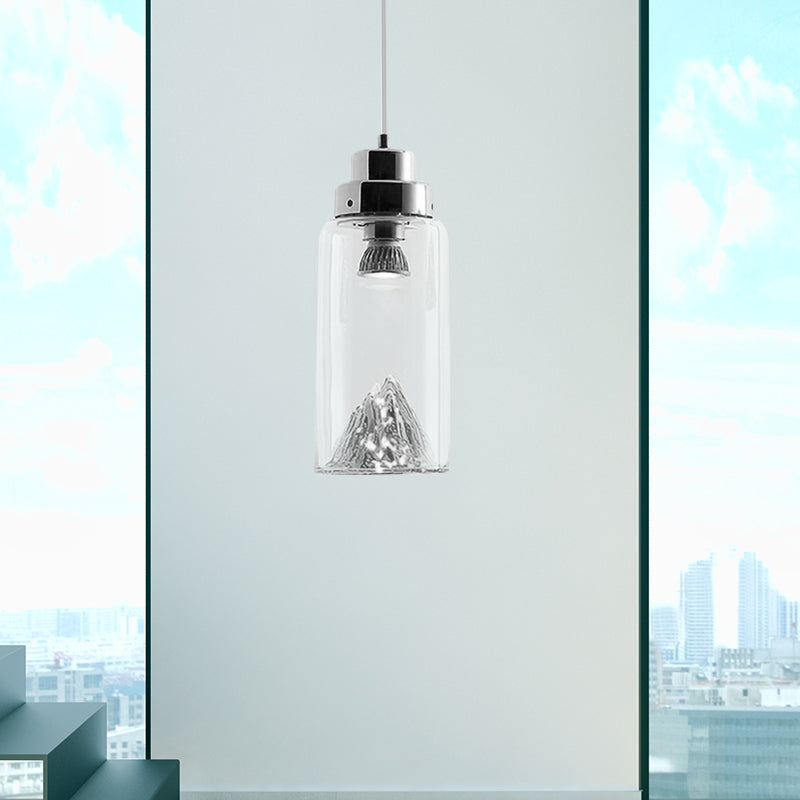 Cylinder/Semicircle Pendant Light Post Modernist Clear Glass Led Gold/Silver Hanging Lamp Fixture for Dining Room Silver Cylinder Clearhalo 'Ceiling Lights' 'Glass shade' 'Glass' 'Modern Pendants' 'Modern' 'Pendant Lights' 'Pendants' Lighting' 601571