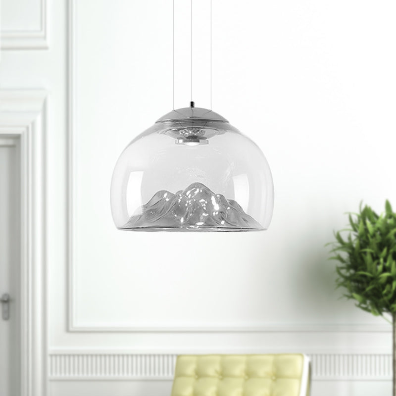 Cylinder/Semicircle Pendant Light Post Modernist Clear Glass Led Gold/Silver Hanging Lamp Fixture for Dining Room Silver Semicircle Clearhalo 'Ceiling Lights' 'Glass shade' 'Glass' 'Modern Pendants' 'Modern' 'Pendant Lights' 'Pendants' Lighting' 601576