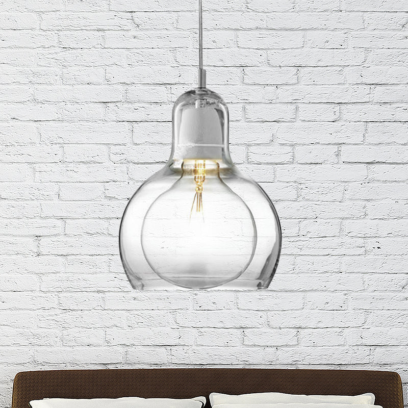 Clear/Amber/Grey Glass Gourd Pendant Light Modernist 1 Light Hanging Ceiling Lamp for Dining Room, 4"/7" Wide Clear 7" Clearhalo 'Ceiling Lights' 'Glass shade' 'Glass' 'Modern Pendants' 'Modern' 'Pendant Lights' 'Pendants' Lighting' 601596