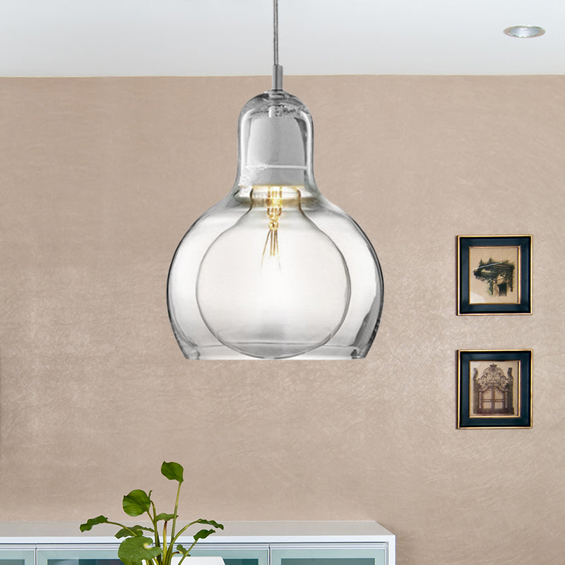 Clear/Amber/Grey Glass Gourd Pendant Light Modernist 1 Light Hanging Ceiling Lamp for Dining Room, 4"/7" Wide Clearhalo 'Ceiling Lights' 'Glass shade' 'Glass' 'Modern Pendants' 'Modern' 'Pendant Lights' 'Pendants' Lighting' 601597