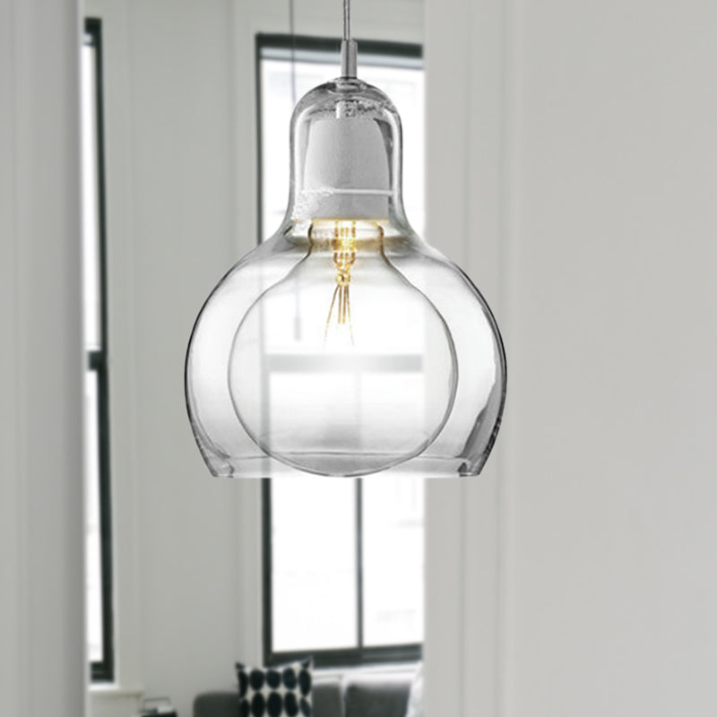 Clear/Amber/Grey Glass Gourd Pendant Light Modernist 1 Light Hanging Ceiling Lamp for Dining Room, 4"/7" Wide Clearhalo 'Ceiling Lights' 'Glass shade' 'Glass' 'Modern Pendants' 'Modern' 'Pendant Lights' 'Pendants' Lighting' 601598