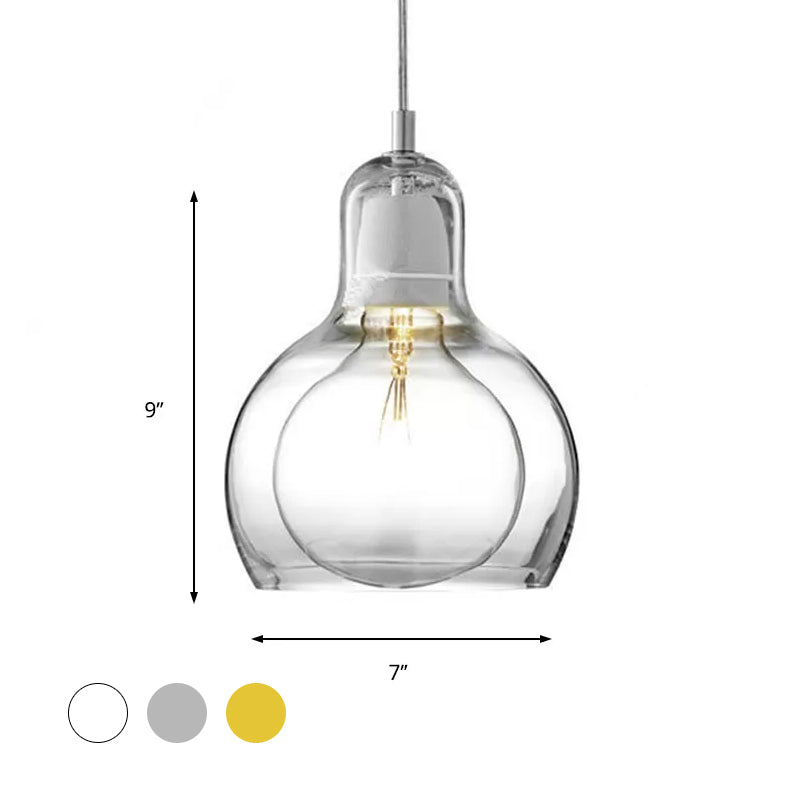 Clear/Amber/Grey Glass Gourd Pendant Light Modernist 1 Light Hanging Ceiling Lamp for Dining Room, 4"/7" Wide Clearhalo 'Ceiling Lights' 'Glass shade' 'Glass' 'Modern Pendants' 'Modern' 'Pendant Lights' 'Pendants' Lighting' 601600