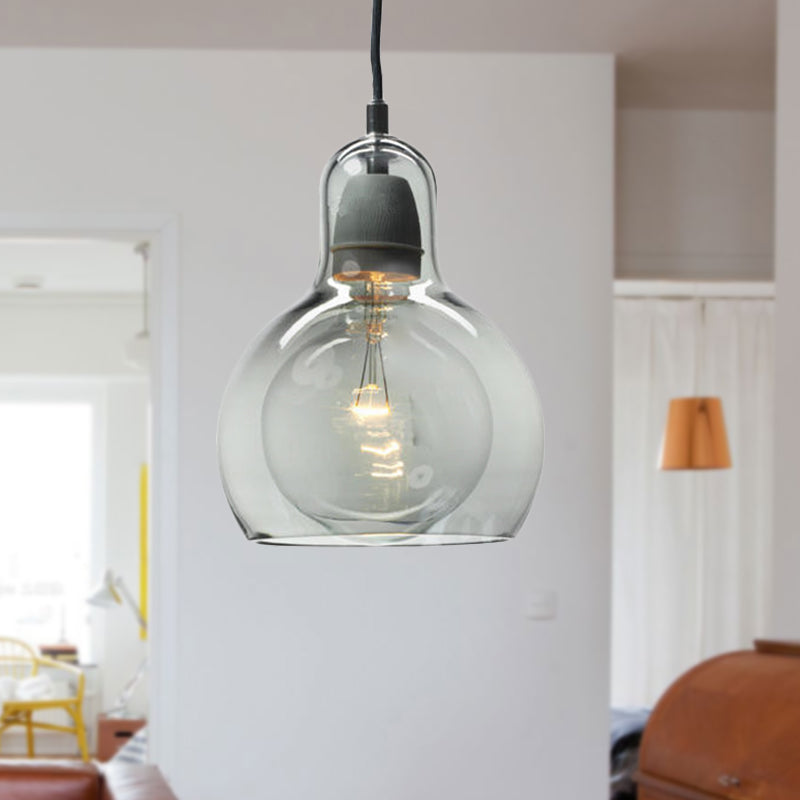 Clear/Amber/Grey Glass Gourd Pendant Light Modernist 1 Light Hanging Ceiling Lamp for Dining Room, 4"/7" Wide Grey 7" Clearhalo 'Ceiling Lights' 'Glass shade' 'Glass' 'Modern Pendants' 'Modern' 'Pendant Lights' 'Pendants' Lighting' 601601