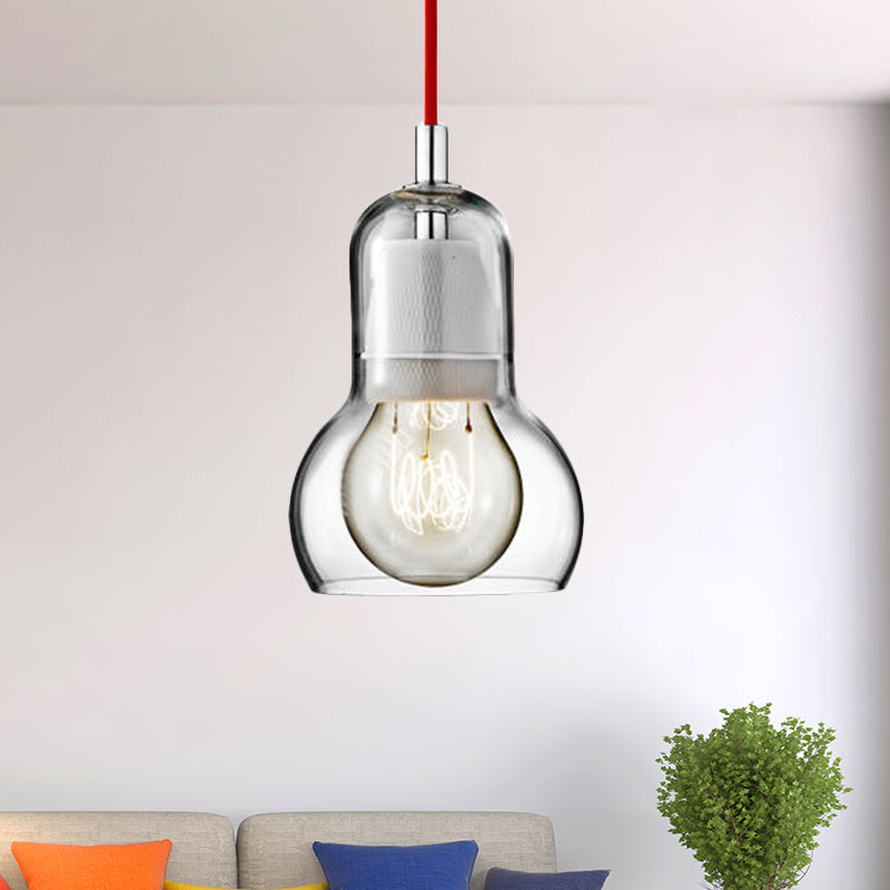 Clear/Amber/Grey Glass Gourd Pendant Light Modernist 1 Light Hanging Ceiling Lamp for Dining Room, 4"/7" Wide Clear 4" Clearhalo 'Ceiling Lights' 'Glass shade' 'Glass' 'Modern Pendants' 'Modern' 'Pendant Lights' 'Pendants' Lighting' 601609