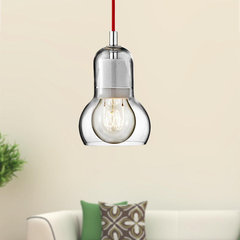 Clear/Amber/Grey Glass Gourd Pendant Light Modernist 1 Light Hanging Ceiling Lamp for Dining Room, 4"/7" Wide Clearhalo 'Ceiling Lights' 'Glass shade' 'Glass' 'Modern Pendants' 'Modern' 'Pendant Lights' 'Pendants' Lighting' 601610