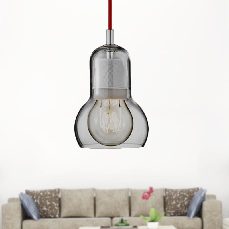 Clear/Amber/Grey Glass Gourd Pendant Light Modernist 1 Light Hanging Ceiling Lamp for Dining Room, 4"/7" Wide Grey 4" Clearhalo 'Ceiling Lights' 'Glass shade' 'Glass' 'Modern Pendants' 'Modern' 'Pendant Lights' 'Pendants' Lighting' 601614