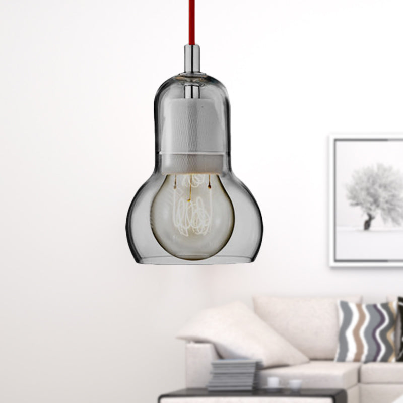 Clear/Amber/Grey Glass Gourd Pendant Light Modernist 1 Light Hanging Ceiling Lamp for Dining Room, 4"/7" Wide Clearhalo 'Ceiling Lights' 'Glass shade' 'Glass' 'Modern Pendants' 'Modern' 'Pendant Lights' 'Pendants' Lighting' 601615