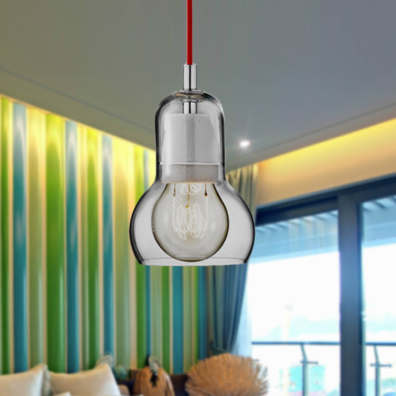 Clear/Amber/Grey Glass Gourd Pendant Light Modernist 1 Light Hanging Ceiling Lamp for Dining Room, 4"/7" Wide Clearhalo 'Ceiling Lights' 'Glass shade' 'Glass' 'Modern Pendants' 'Modern' 'Pendant Lights' 'Pendants' Lighting' 601616