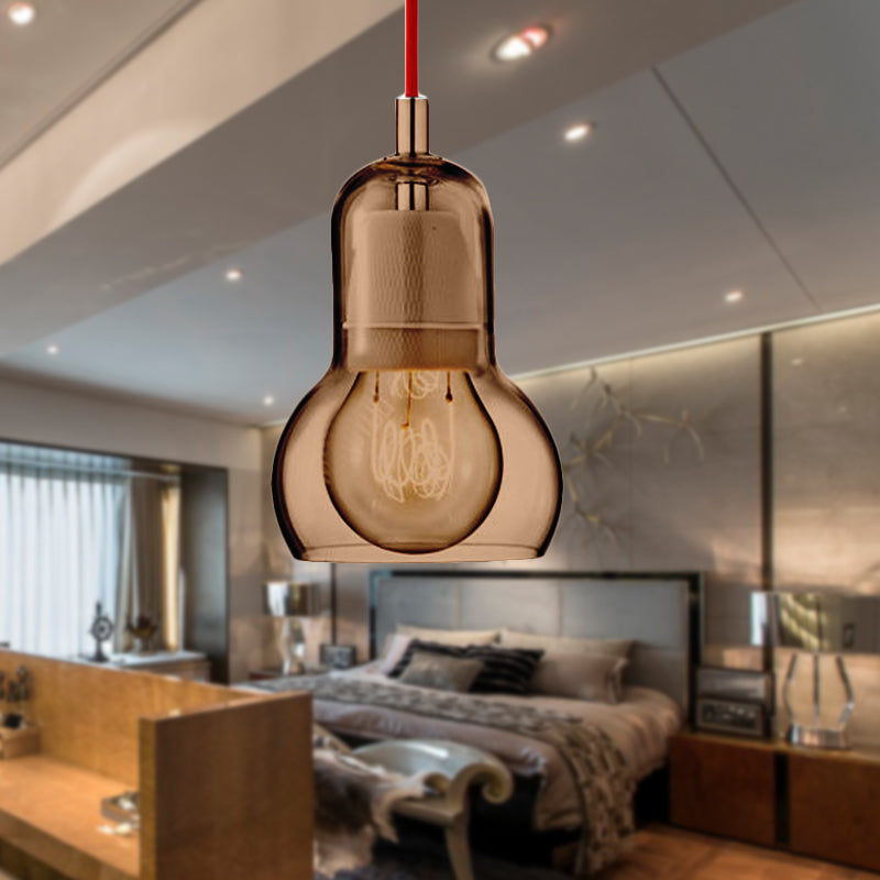 Clear/Amber/Grey Glass Gourd Pendant Light Modernist 1 Light Hanging Ceiling Lamp for Dining Room, 4"/7" Wide Amber 4" Clearhalo 'Ceiling Lights' 'Glass shade' 'Glass' 'Modern Pendants' 'Modern' 'Pendant Lights' 'Pendants' Lighting' 601618