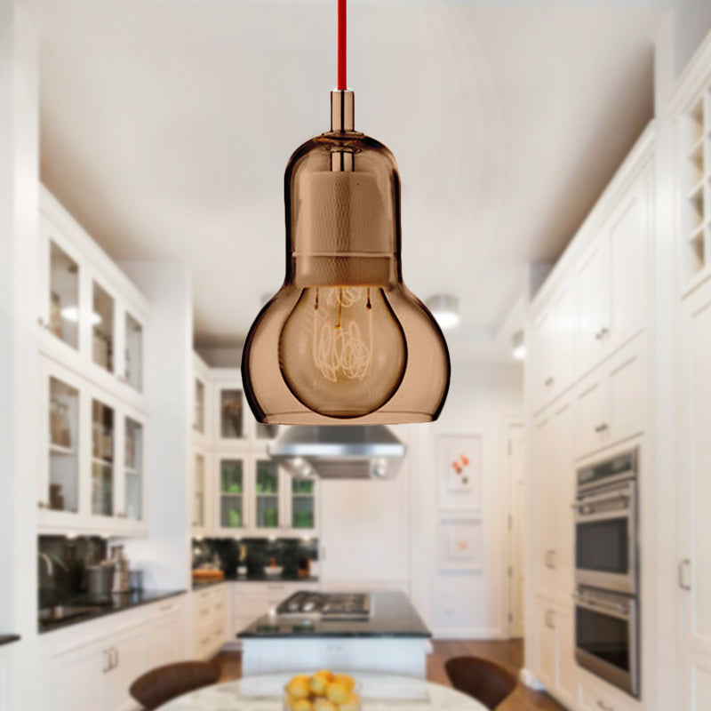 Clear/Amber/Grey Glass Gourd Pendant Light Modernist 1 Light Hanging Ceiling Lamp for Dining Room, 4"/7" Wide Clearhalo 'Ceiling Lights' 'Glass shade' 'Glass' 'Modern Pendants' 'Modern' 'Pendant Lights' 'Pendants' Lighting' 601620