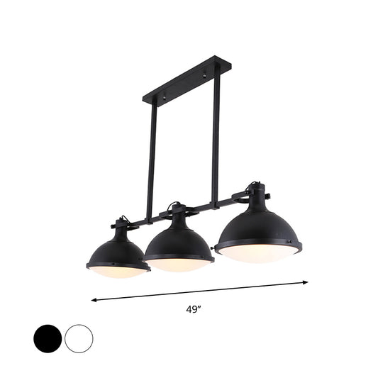 3 Lights Symmetrical Island Light with Dome Shade Loft Style Black/White Metal Ceiling Lamp Pendant Clearhalo 'Ceiling Lights' 'Island Lights' Lighting' 601787