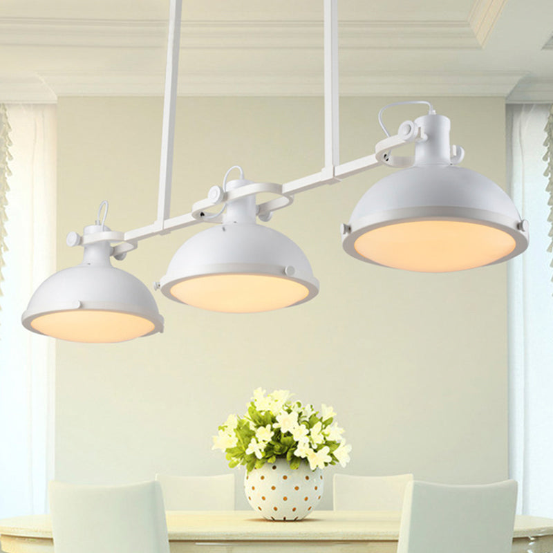 3 Lights Symmetrical Island Light with Dome Shade Loft Style Black/White Metal Ceiling Lamp Pendant White Clearhalo 'Ceiling Lights' 'Island Lights' Lighting' 601788