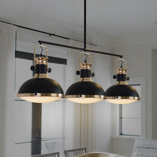 3 Head Dome Island Lighting Industrial Style Black Finish Metal Island Ceiling Light with Glass Diffuser Black Clearhalo 'Ceiling Lights' 'Island Lights' Lighting' 601804
